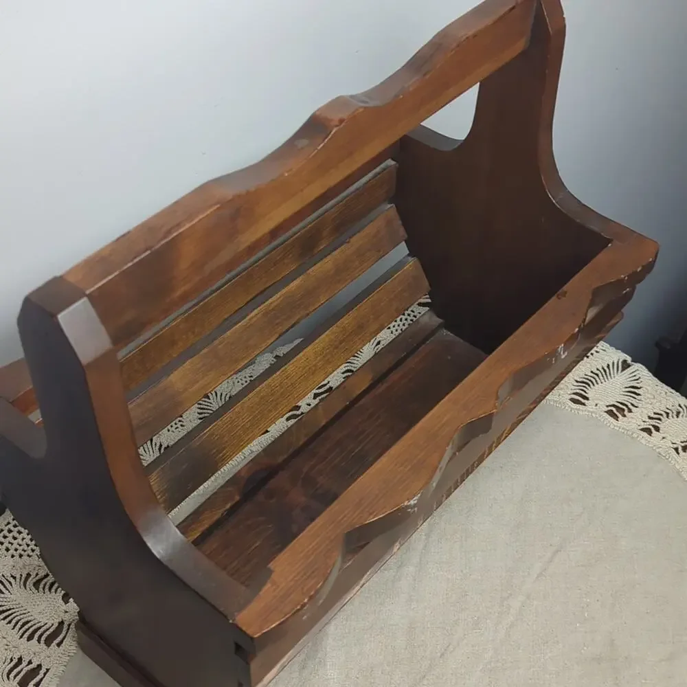 Vintage Solid Wood Mail & Magazine Rack Cottagecore Home Organization